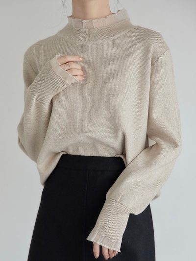 yRE ARRIVALz tulle layered knit / beige