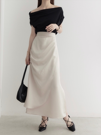 yNEWzdrape wrap design skirt / beige