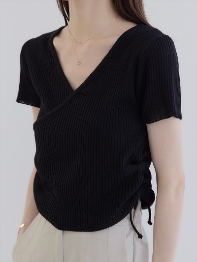 yNEWzside ribbon cachecoeur rib tops / black