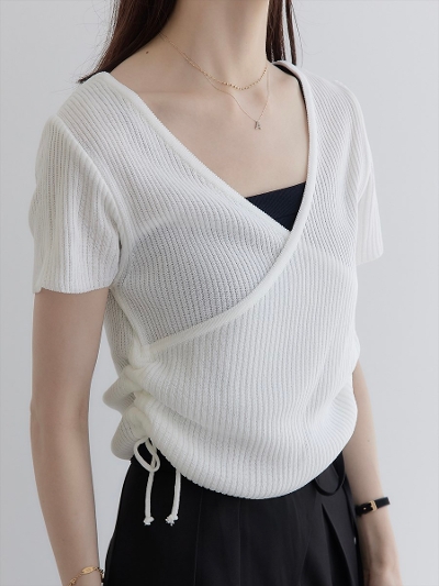 yNEWzside ribbon cachecoeur rib tops / white