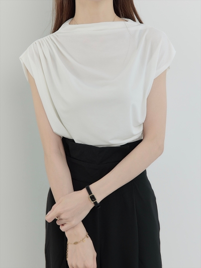 yNEWzdrape design stretch tops / white