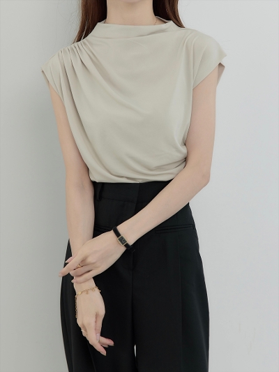 yNEWzdrape design stretch tops / beige