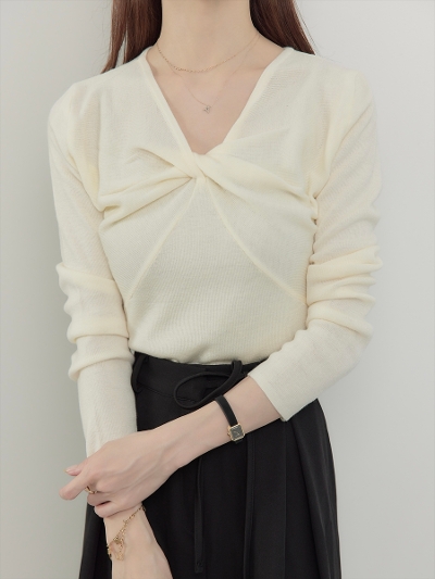 yNEWzribbon twist design knit / ivory