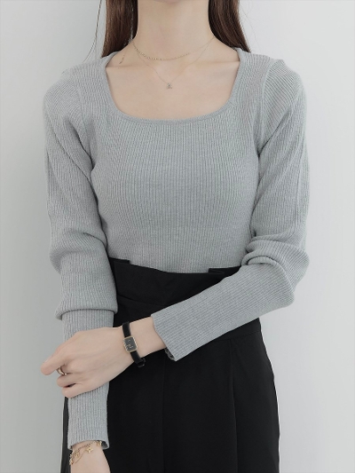 yNEWzsquare neck rib knit / grey