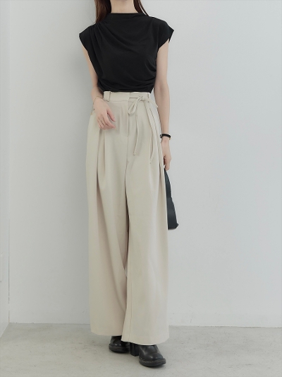 yNEWzside ribbon tuck wide pants / ivory