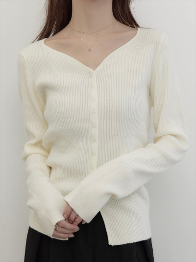 yRE ARRIVALzheart neck slit design rib knit / ivory