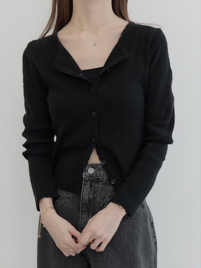 yNEWzscallop line cardigan / black