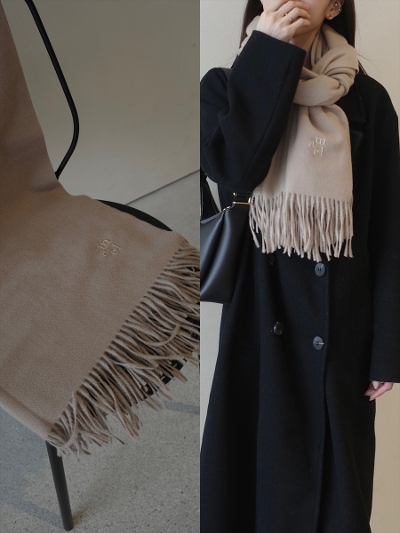 y\̔zamel original logo fringe muffler / beige