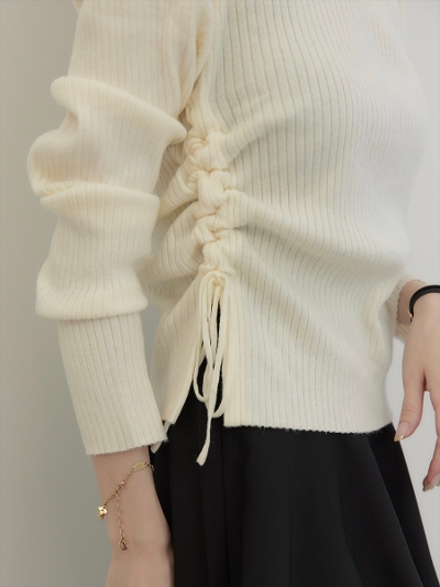 yNEWzside ribbon gather knit / ivory