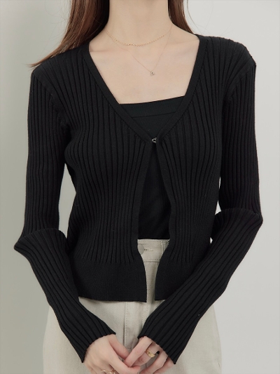 yNEWzpeplum design rib knit cardigan