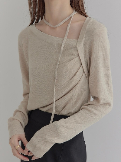 yNEWzchoker set asymmetry neck knit / beige