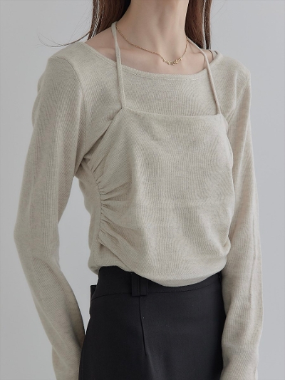 yNEWzhalter neck cami layered knit / oatmeal