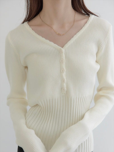 yRE ARRIVALzscallop v neck design knit / ivory