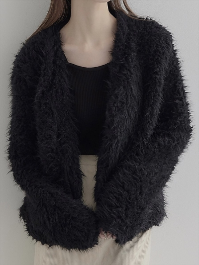 yNEWzeco fur volume cardigan / black