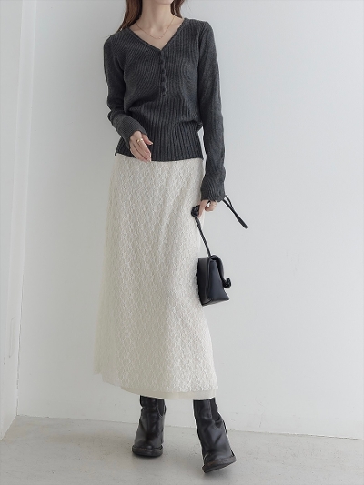 yNEWzlace layered pencil skirt / ivory