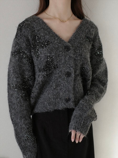 yNEWzbutterfly bijou cardigan / grey