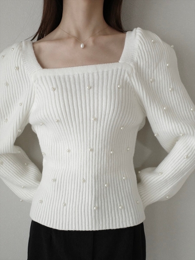 yNEWzpearl puff sleeve knit / ivory