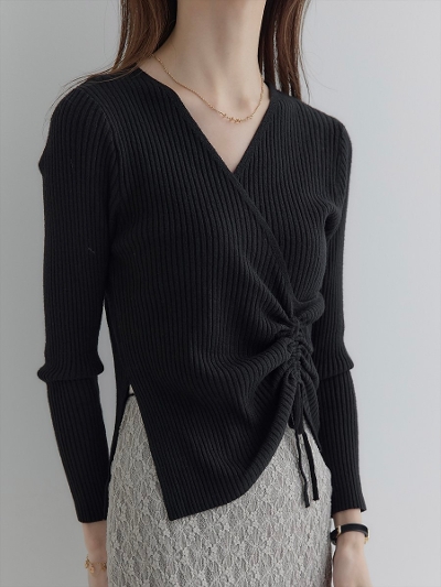 yNEWzribbon gather cachecoeur knit / black