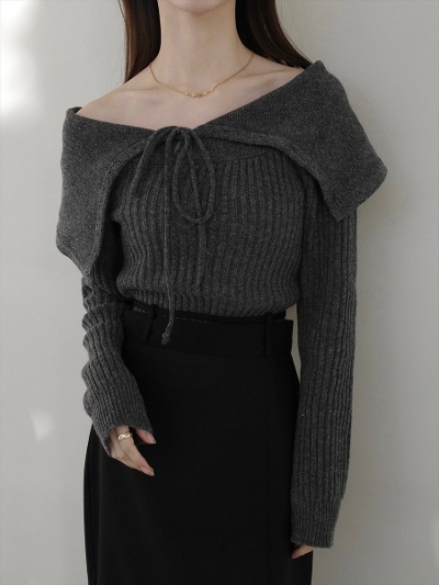 yNEWzribbon off shoulder rib knit