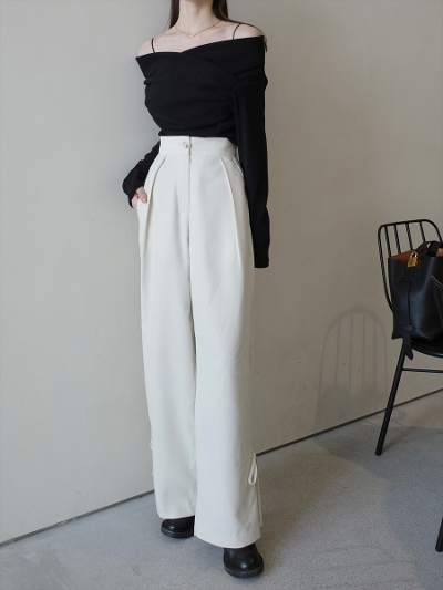 yRE ARRIVALzside ribbon corduroy pants / ivory