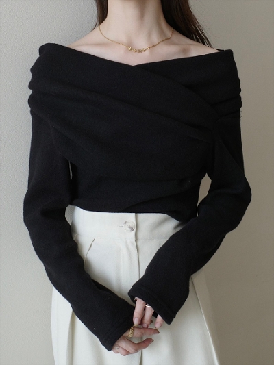 yRE ARRIVALzsouffle feel drape design tops / black