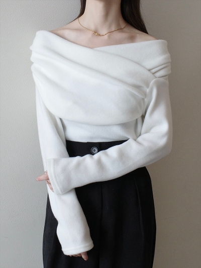 yRE ARRIVALzsouffle feel drape design tops / white