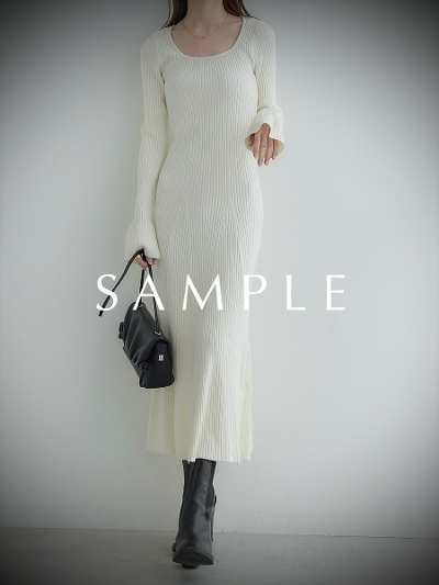 ySAMPLEzbell sleeve rib knit dress / ivory